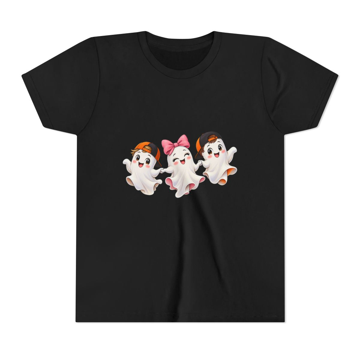 Cute Trio Ghosts Youth Tee | Kids Halloween Shirt, Cartoon Ghosts with Bow