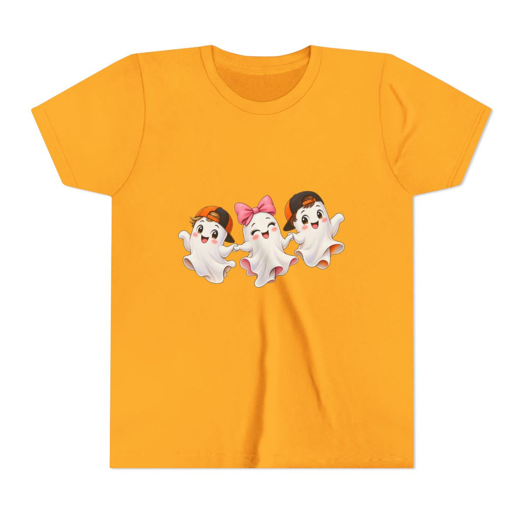 Cute Trio Ghosts Youth Tee | Kids Halloween Shirt, Cartoon Ghosts with Bow
