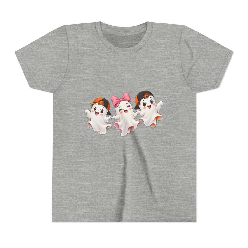 Cute Trio Ghosts Youth Tee | Kids Halloween Shirt, Cartoon Ghosts with Bow
