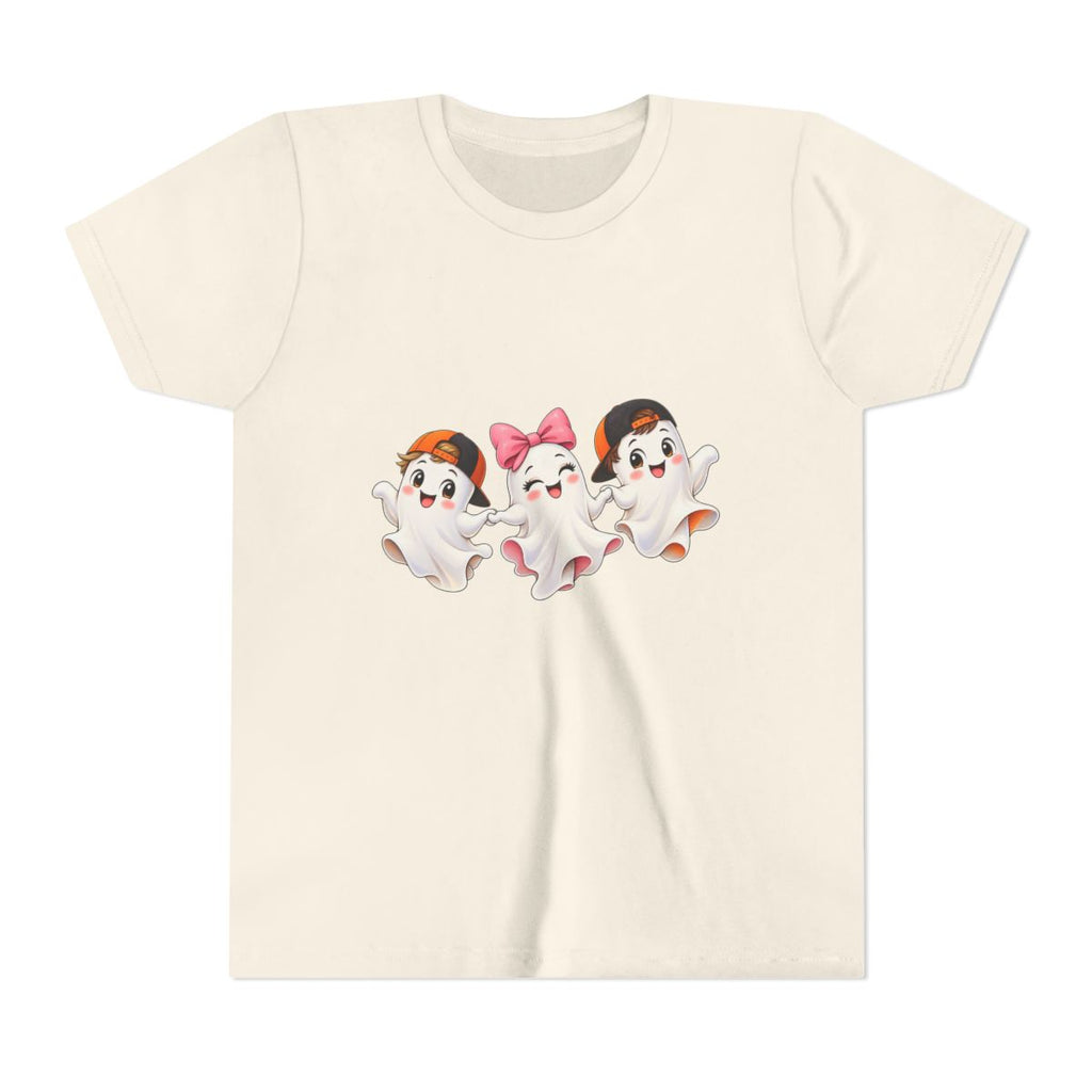 Cute Trio Ghosts Youth Tee | Kids Halloween Shirt, Cartoon Ghosts with Bow