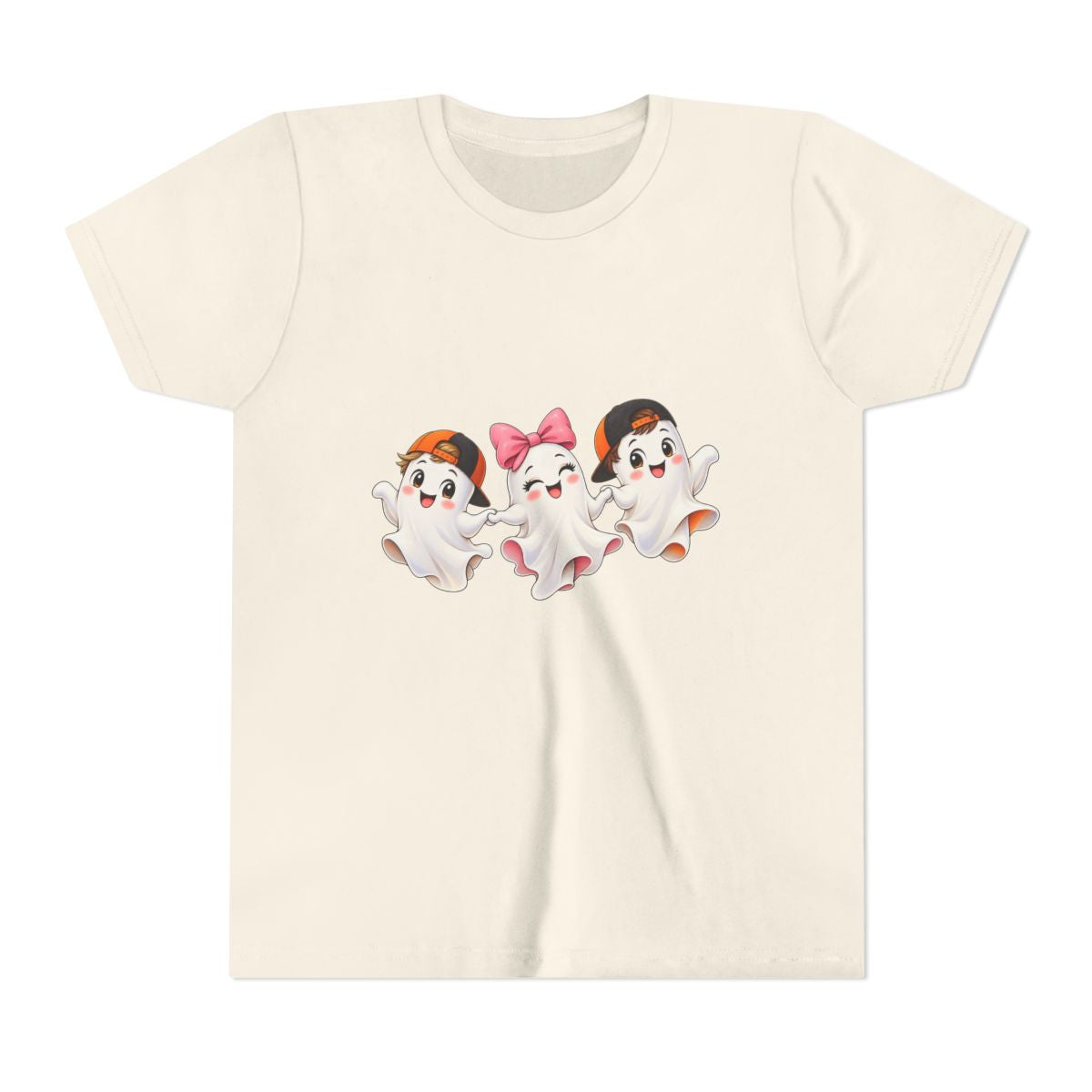 Cute Trio Ghosts Youth Tee | Kids Halloween Shirt, Cartoon Ghosts with Bow
