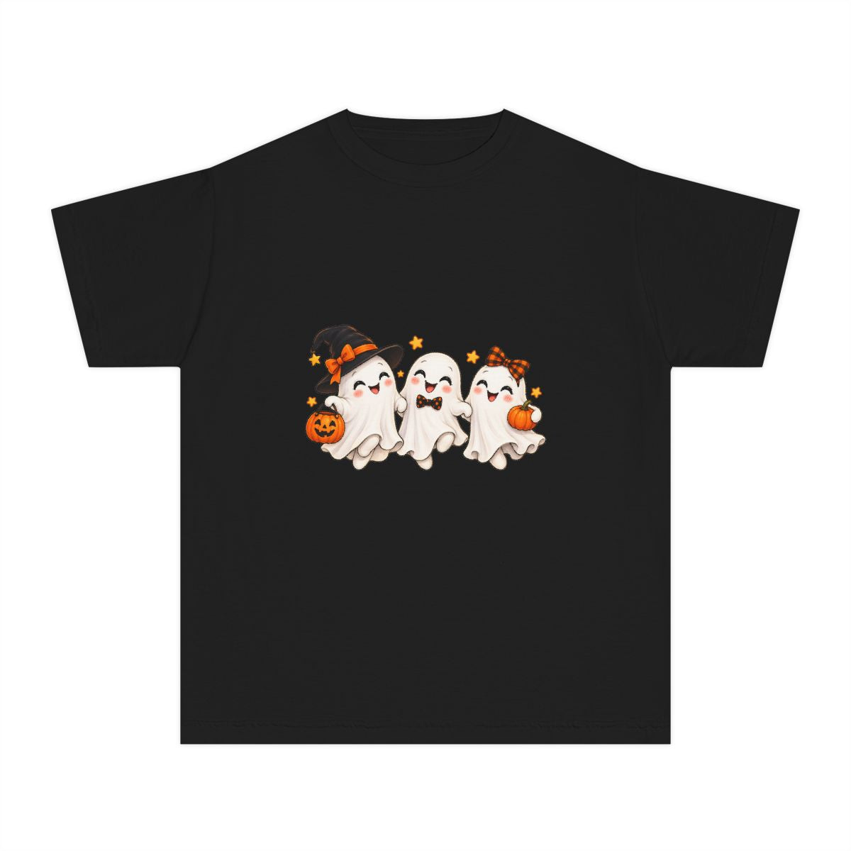 Cute Trio of Halloween Ghosts Youth Tee | Trick-or-Treat Pumpkins