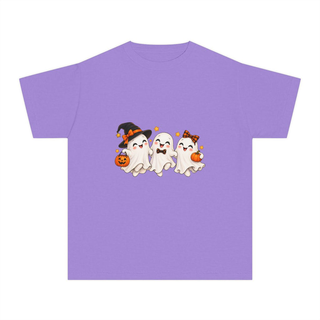 Cute Trio of Halloween Ghosts Youth Tee | Trick-or-Treat Pumpkins