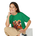Cute Witch Girl Halloween T-Shirt | Pumpkin Cart, Black Cat, Spooky Castle