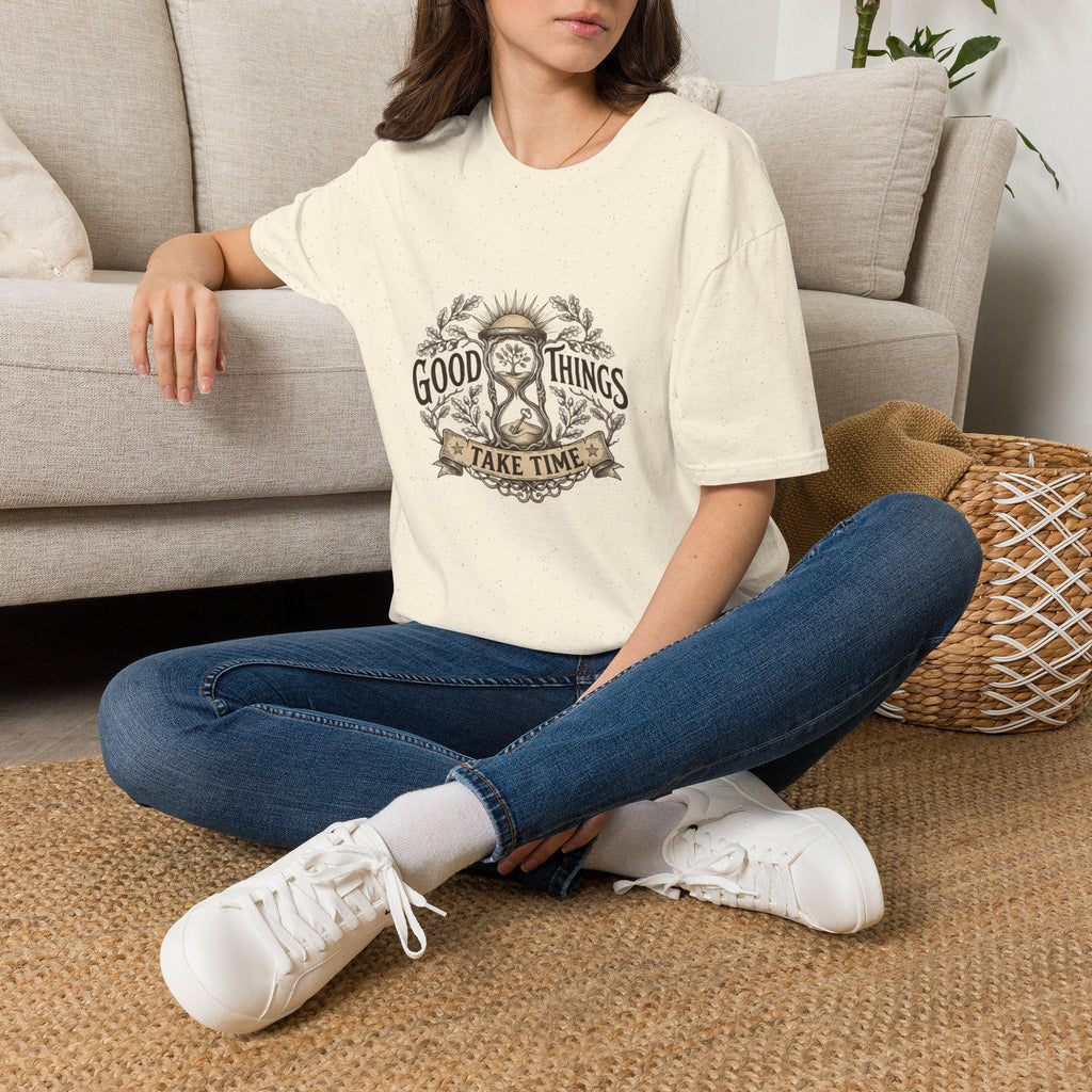 Good Things Take Time T-Shirt | Hourglass Floral Illustration