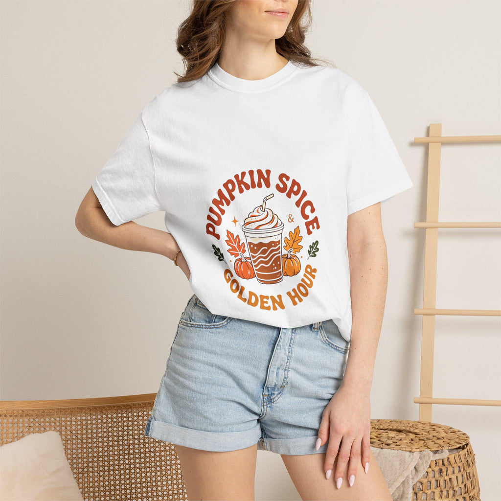 Pumpkin Spice Golden Hour T-Shirt | Pumpkin Spice Latte Graphic Tee | Fall Coffee Lover Shirt | Autumn Gift for Her Him | Cozy Season
