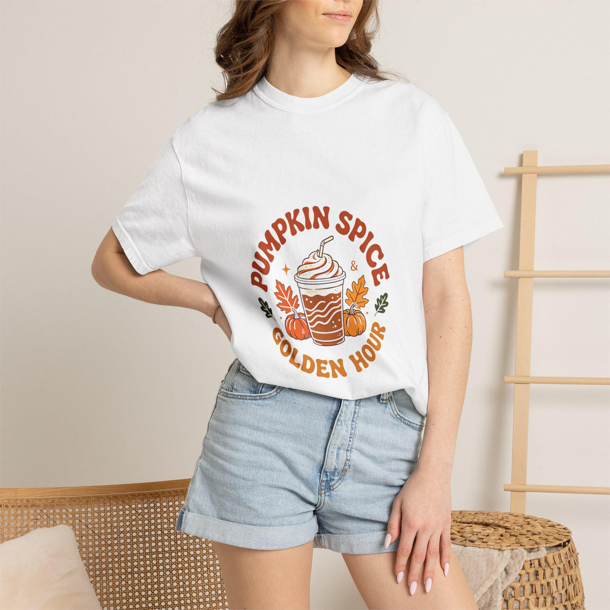 Pumpkin Spice Golden Hour T-Shirt | Pumpkin Spice Latte Graphic Tee | Fall Coffee Lover Shirt | Autumn Gift for Her Him | Cozy Season