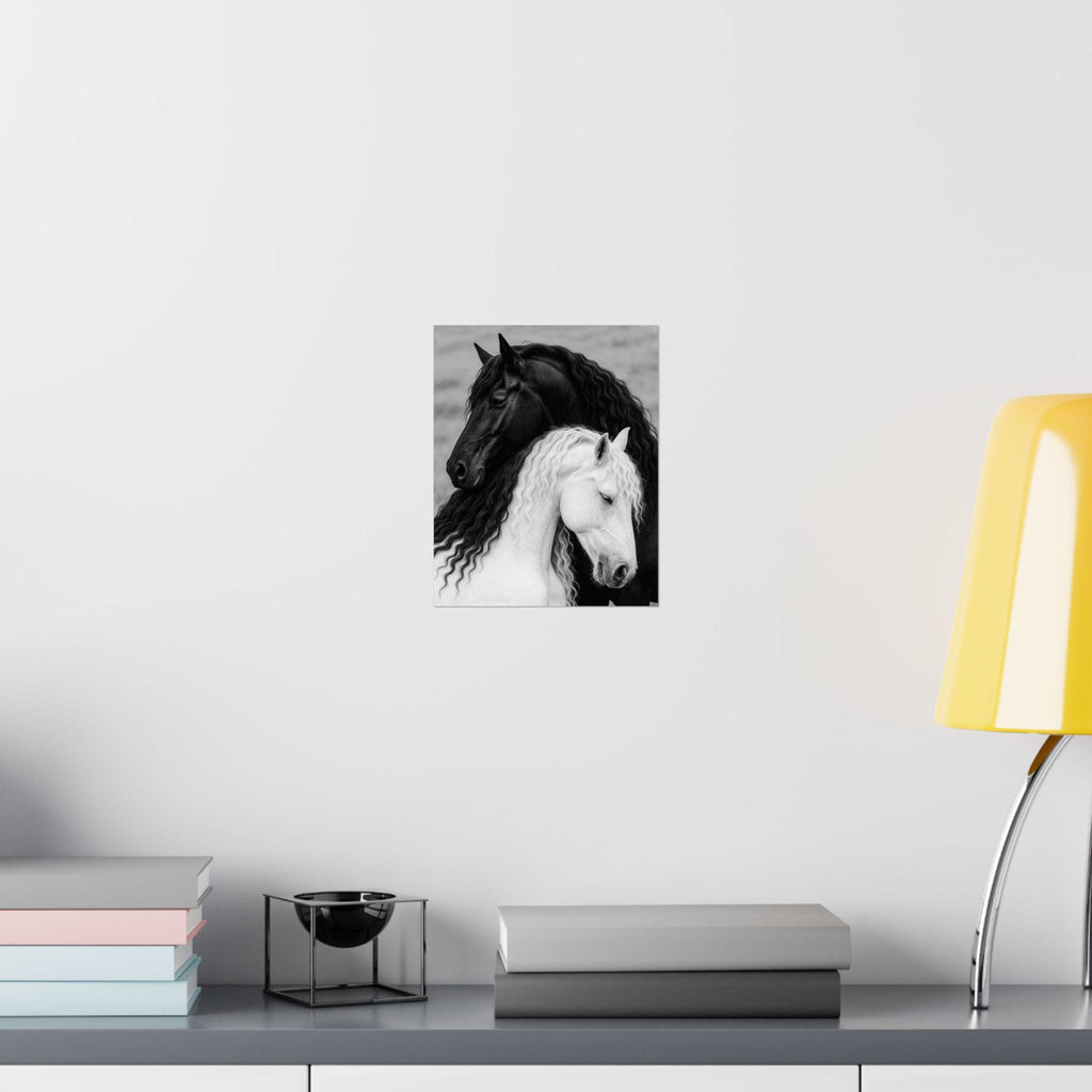 Black and White Horses Poster Matte Vertical Poster | Horse Wall Art, Equine Print