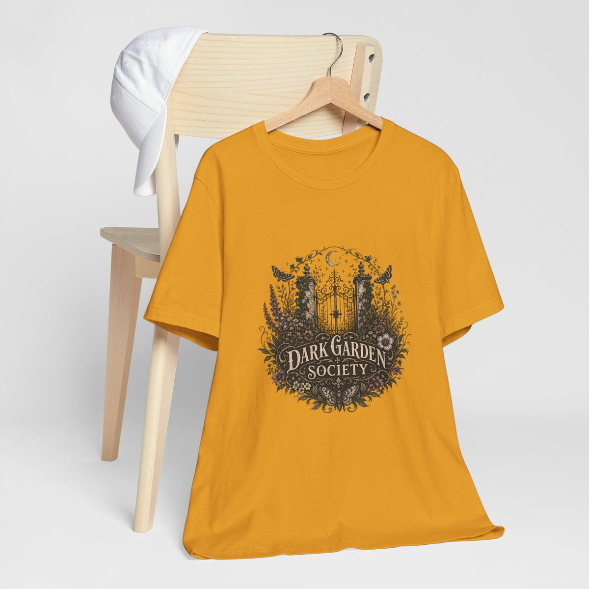Dark Garden Society tee | Gothic floral crest, moon & crows