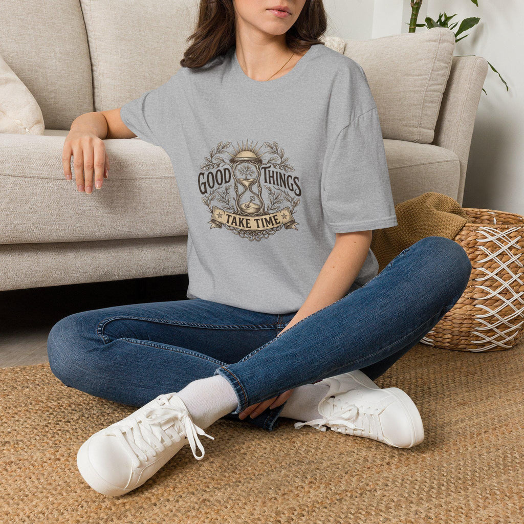 Good Things Take Time T-Shirt | Hourglass Floral Illustration