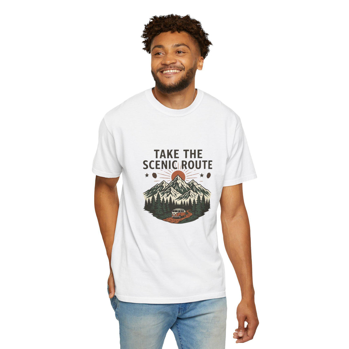 Take the Scenic Route T-shirt | Mountain Road Sunset Graphic