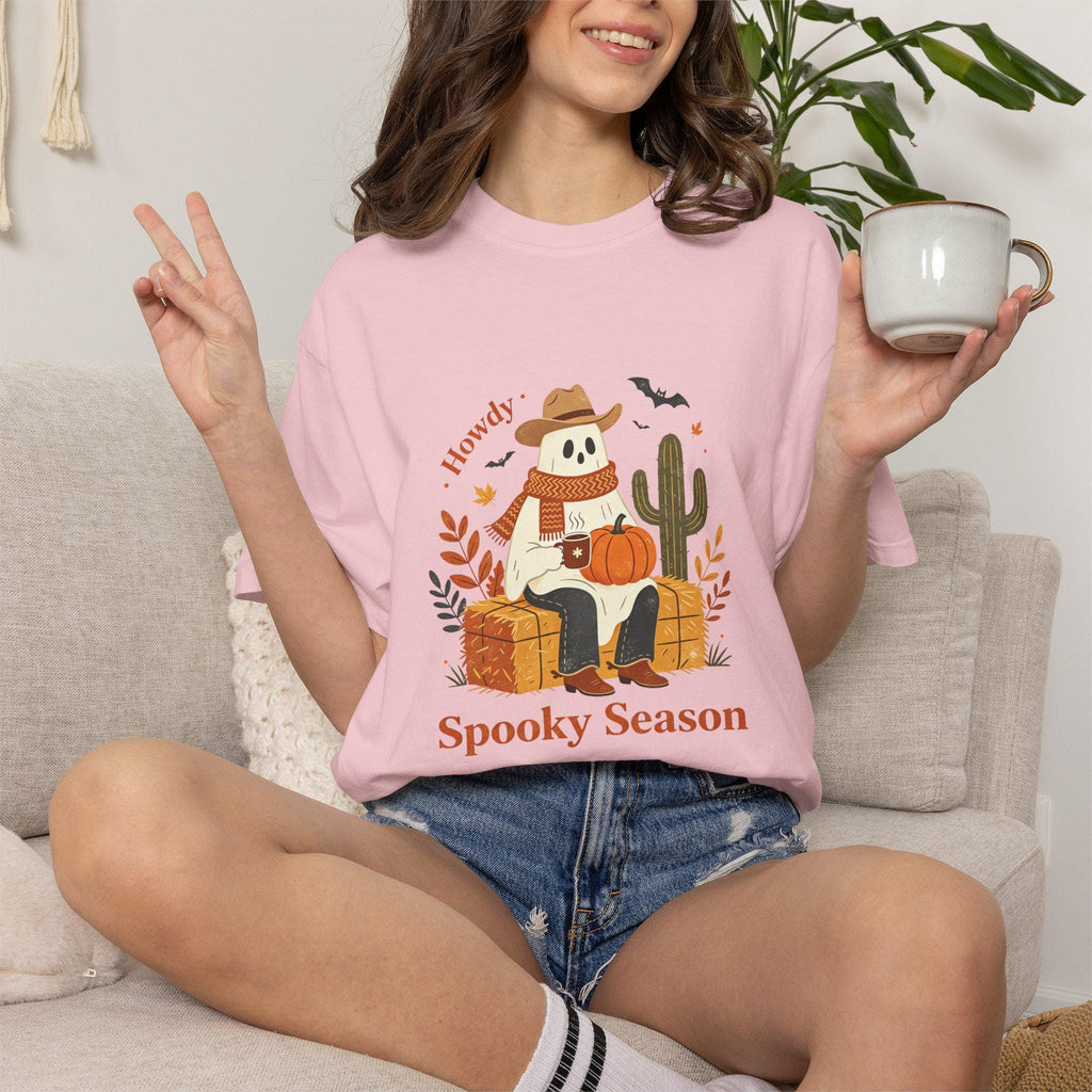 Howdy Spooky Season Ghost T-Shirt | Pumpkin Cactus Halloween Tee