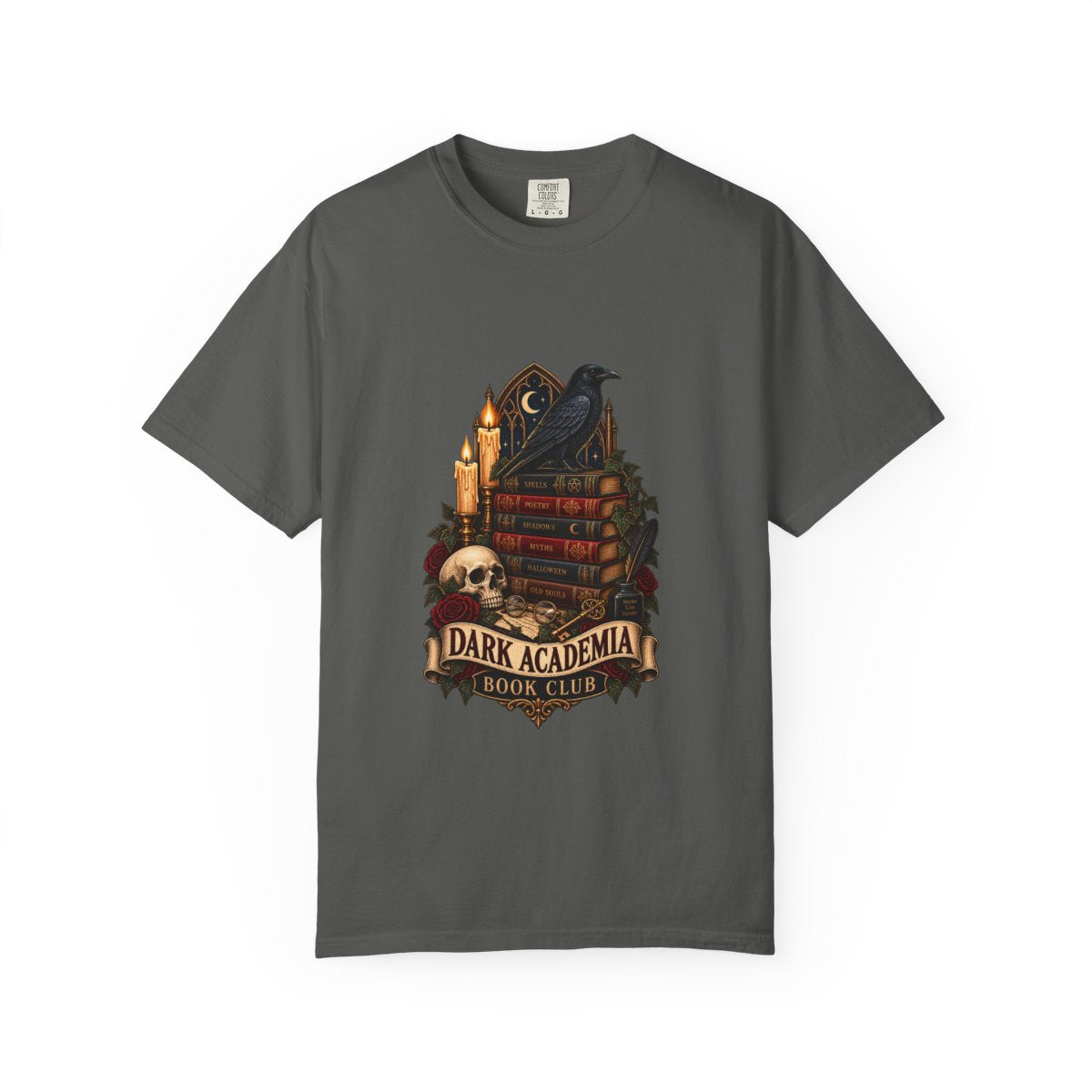 Dark Academia Book Club T-shirt | Raven, Books, Skull, Candle