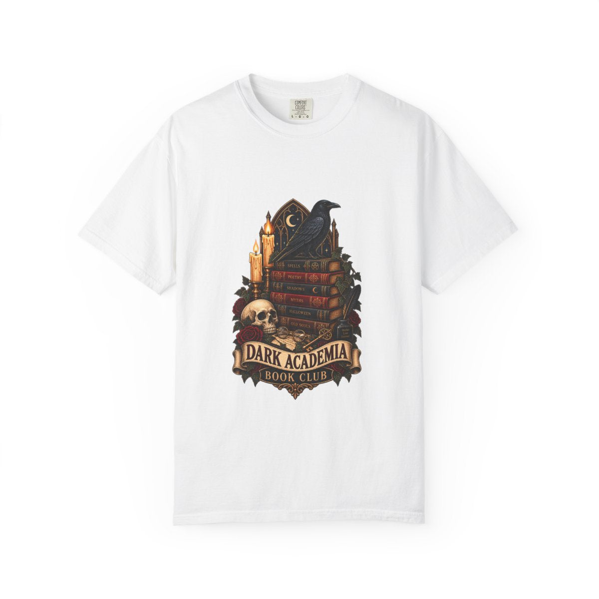 Dark Academia Book Club T-shirt | Raven, Books, Skull, Candle