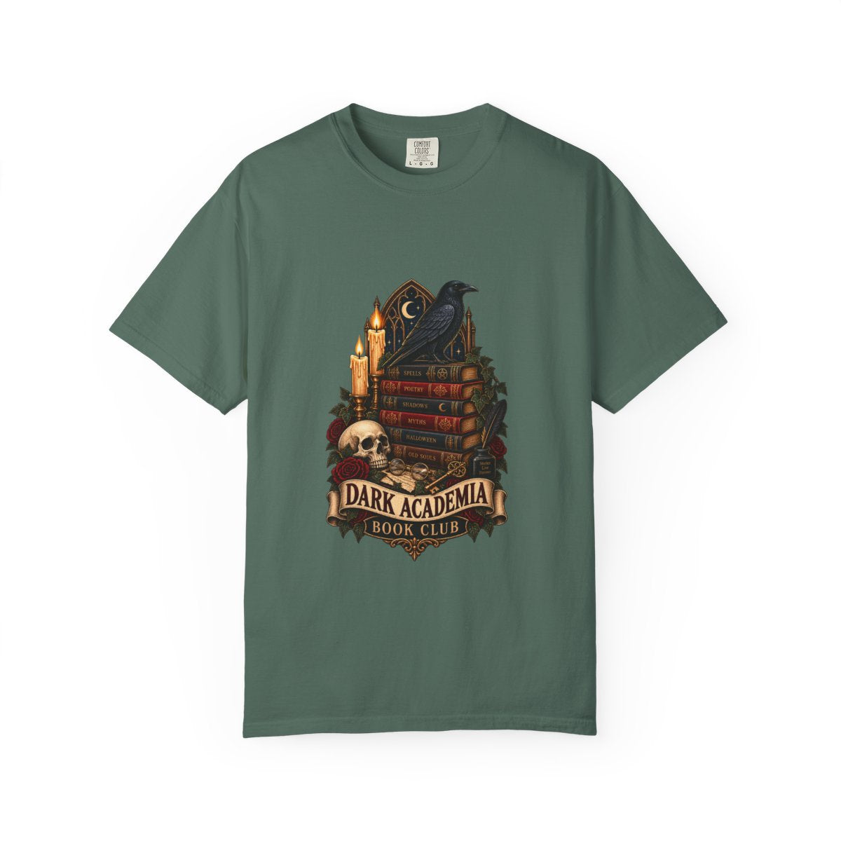 Dark Academia Book Club T-shirt | Raven, Books, Skull, Candle