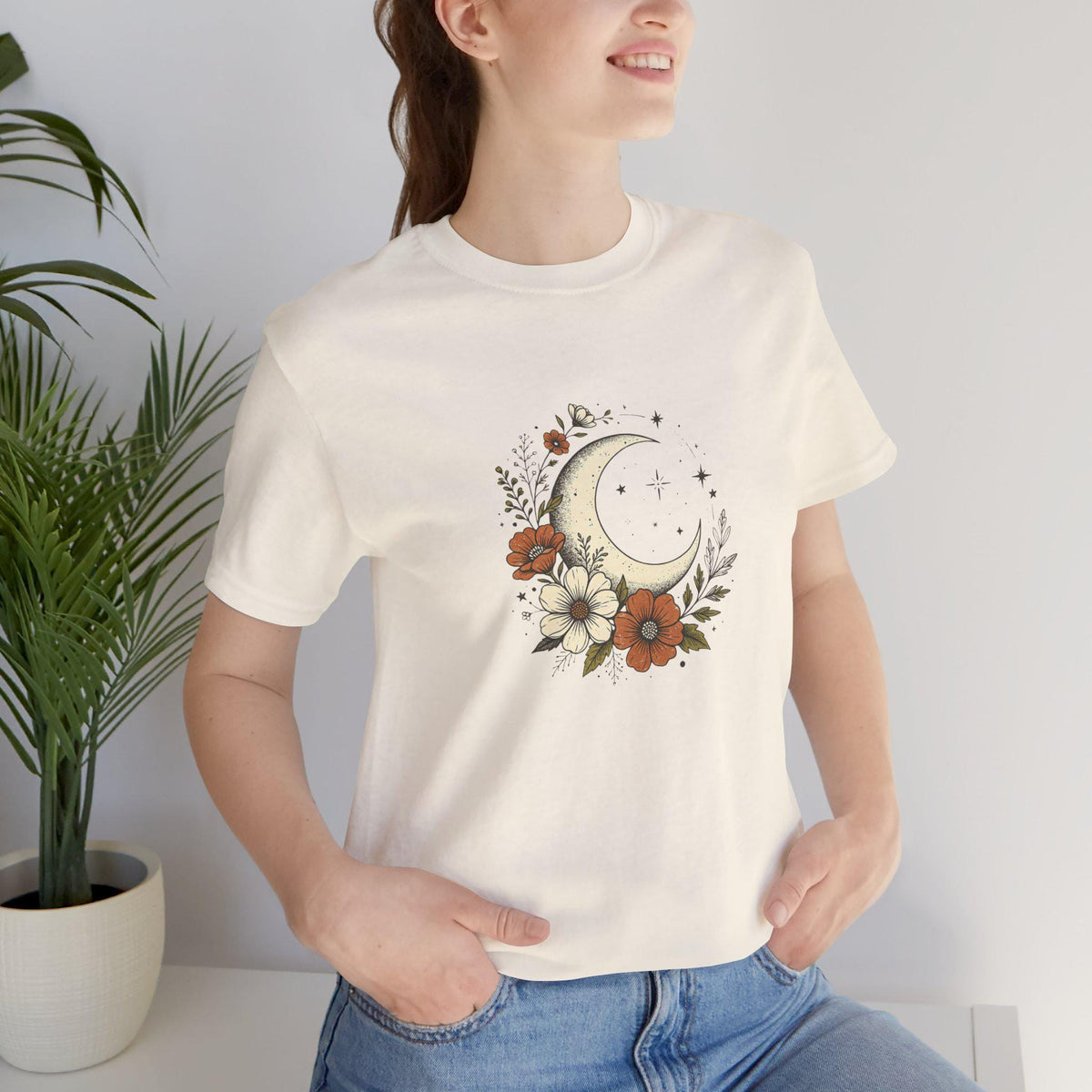 Crescent Moon Floral Tee | Boho Moon Flower T-Shirt