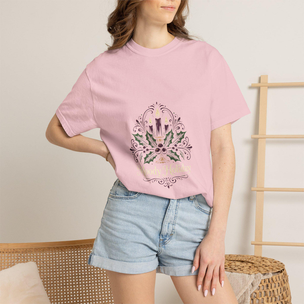 Moody Holiday Candle Wreath T-Shirt | Christmas Seasonal Tee | Festive Graphic Shirt | Holiday Gift for Her Him | Vintage Xmas