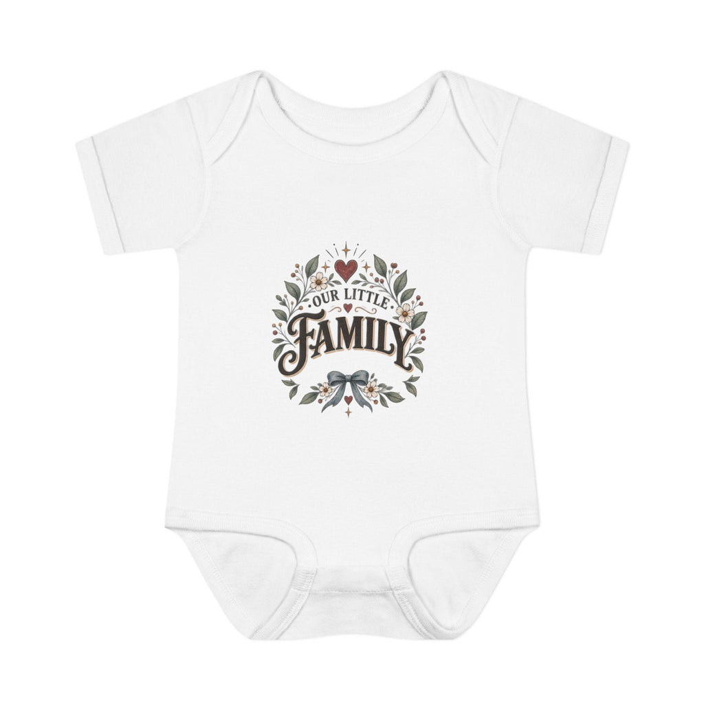 Our Little Family Infant Bodysuit | Floral Heart Woodland Baby Onesie