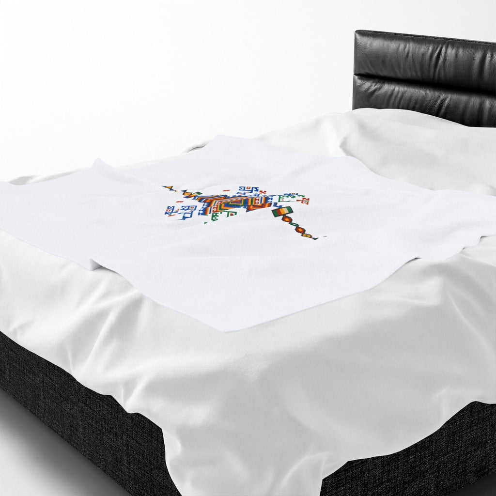 Colorful Geometric Diamond Motif Velveteen Blanket | Tribal Folk Pattern