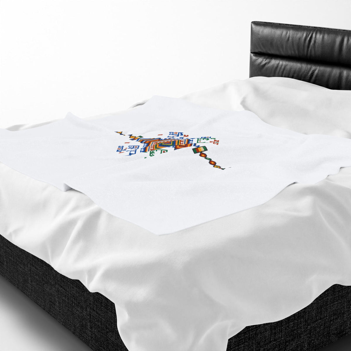 Colorful Geometric Diamond Motif Velveteen Blanket | Tribal Folk Pattern