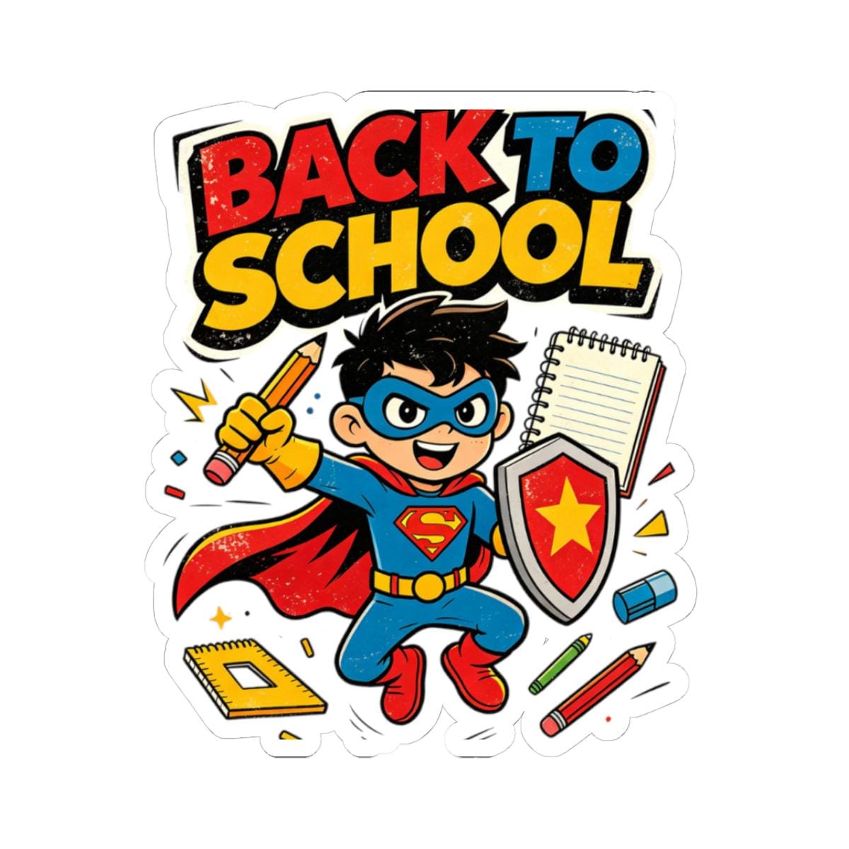 Back To School Superhero Kids Sticker