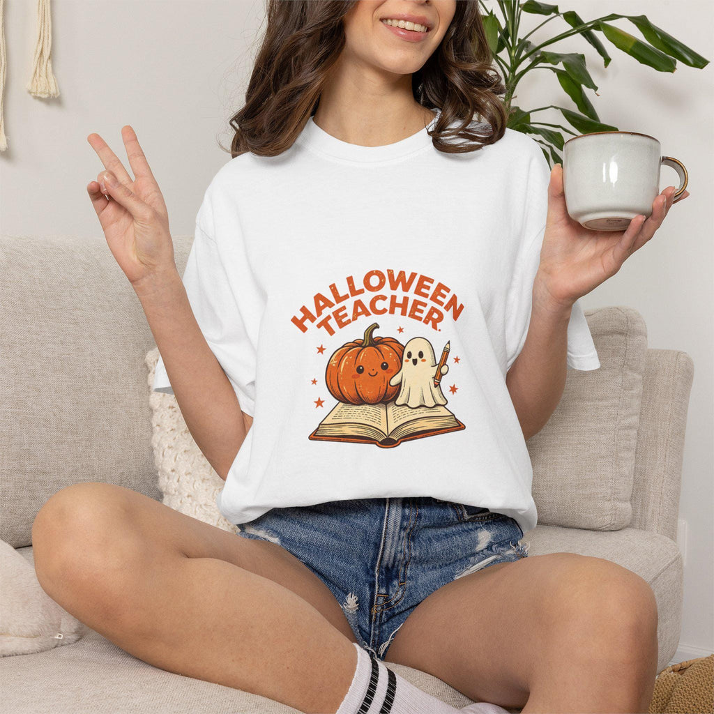 Halloween Pumpkin Ghost T-Shirt | Spooky Autumn Teacher Tee