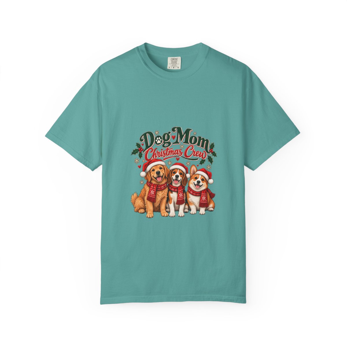 Dog Mom Christmas Crew T-Shirt | Cute Dogs Holiday Tee