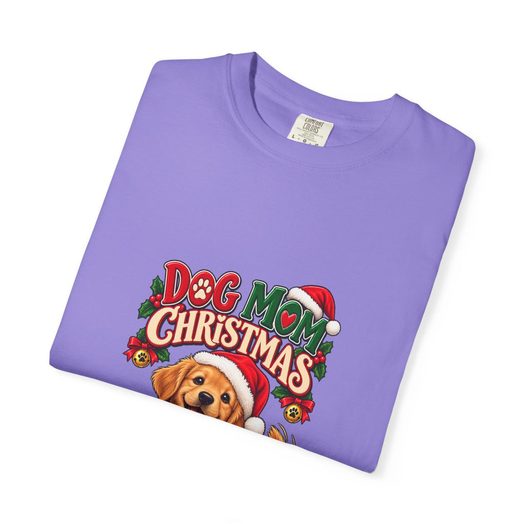 Dog Mom Christmas T-Shirt | Golden Retriever with Lights and Gifts