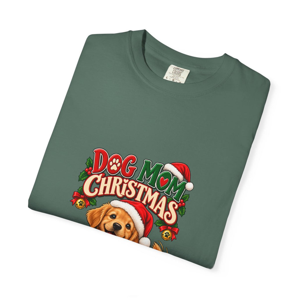 Dog Mom Christmas T-Shirt | Golden Retriever with Lights and Gifts