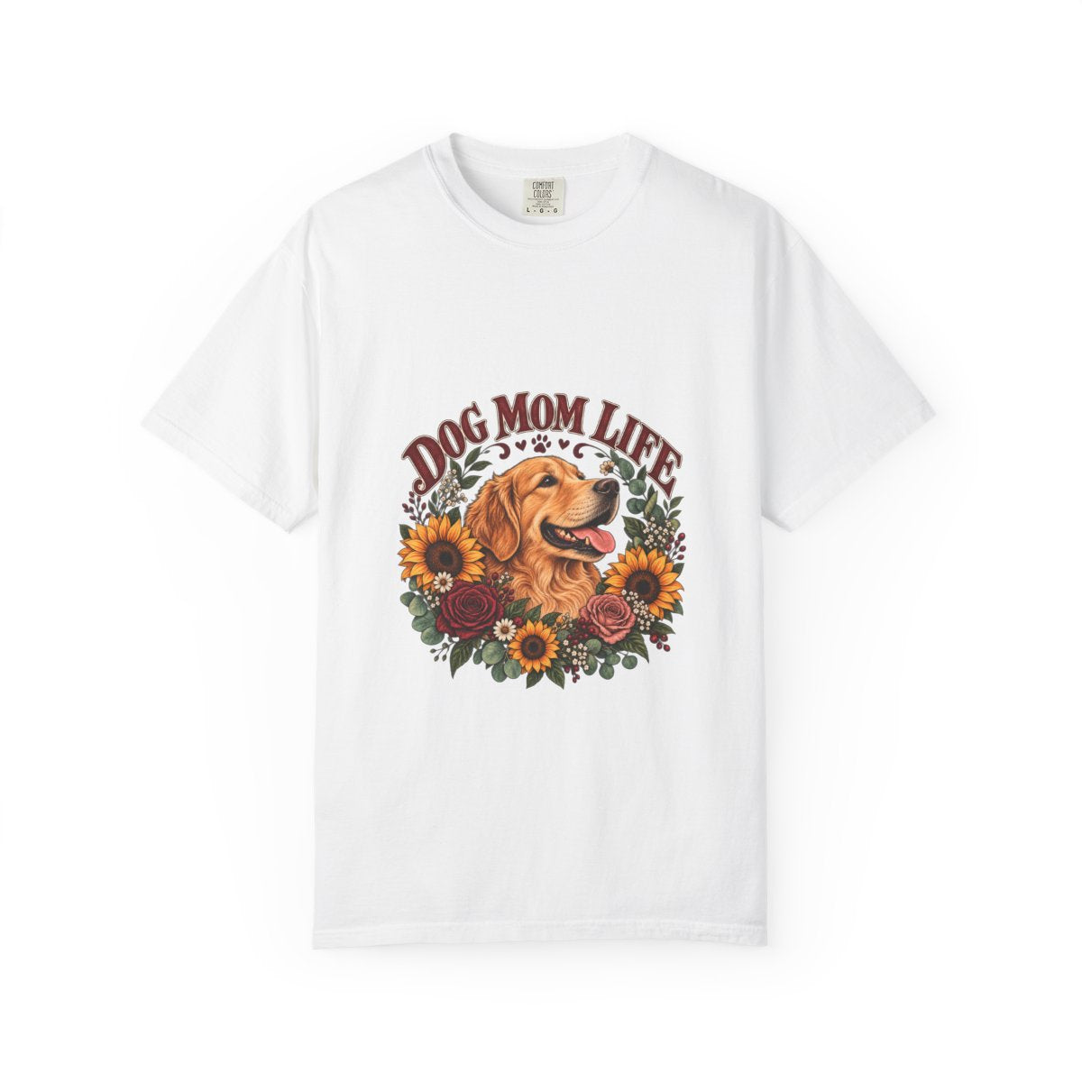 Dog Mom Life T-shirt | Golden Retriever, Sunflowers & Floral Wreath