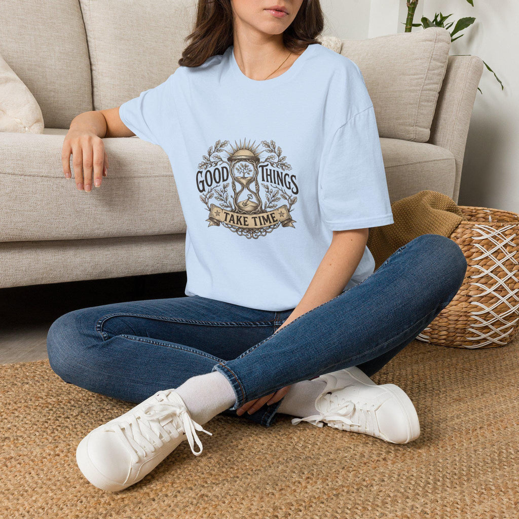 Good Things Take Time T-Shirt | Hourglass Floral Illustration