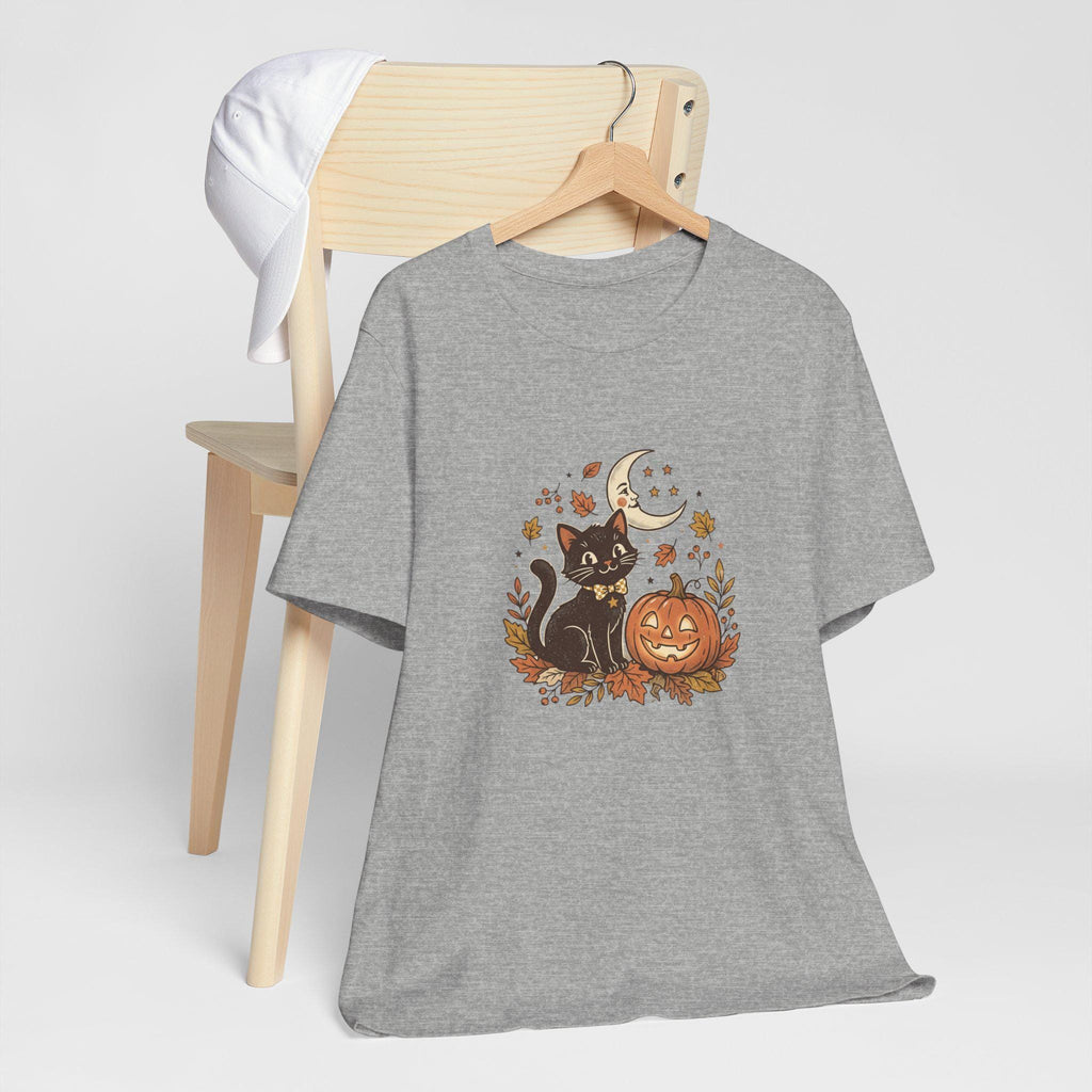 Black Cat with Jack-o'-Lantern T-Shirt | Halloween Pumpkin Moon Design