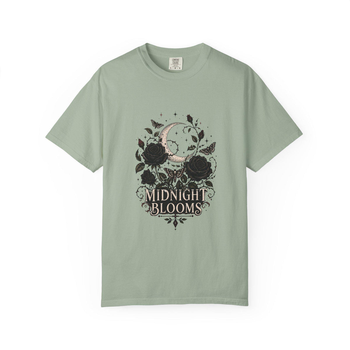 Midnight Blooms Moon Floral T-shirt | Gothic Rose Illustration