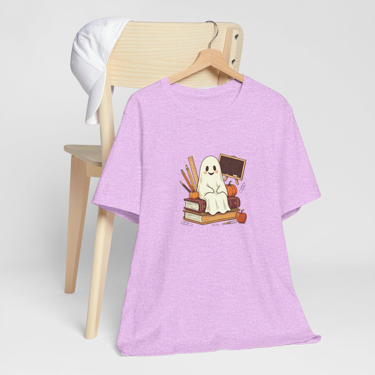 Cute Ghost on Books Tee | Back-to-School Halloween Teacher Shirt