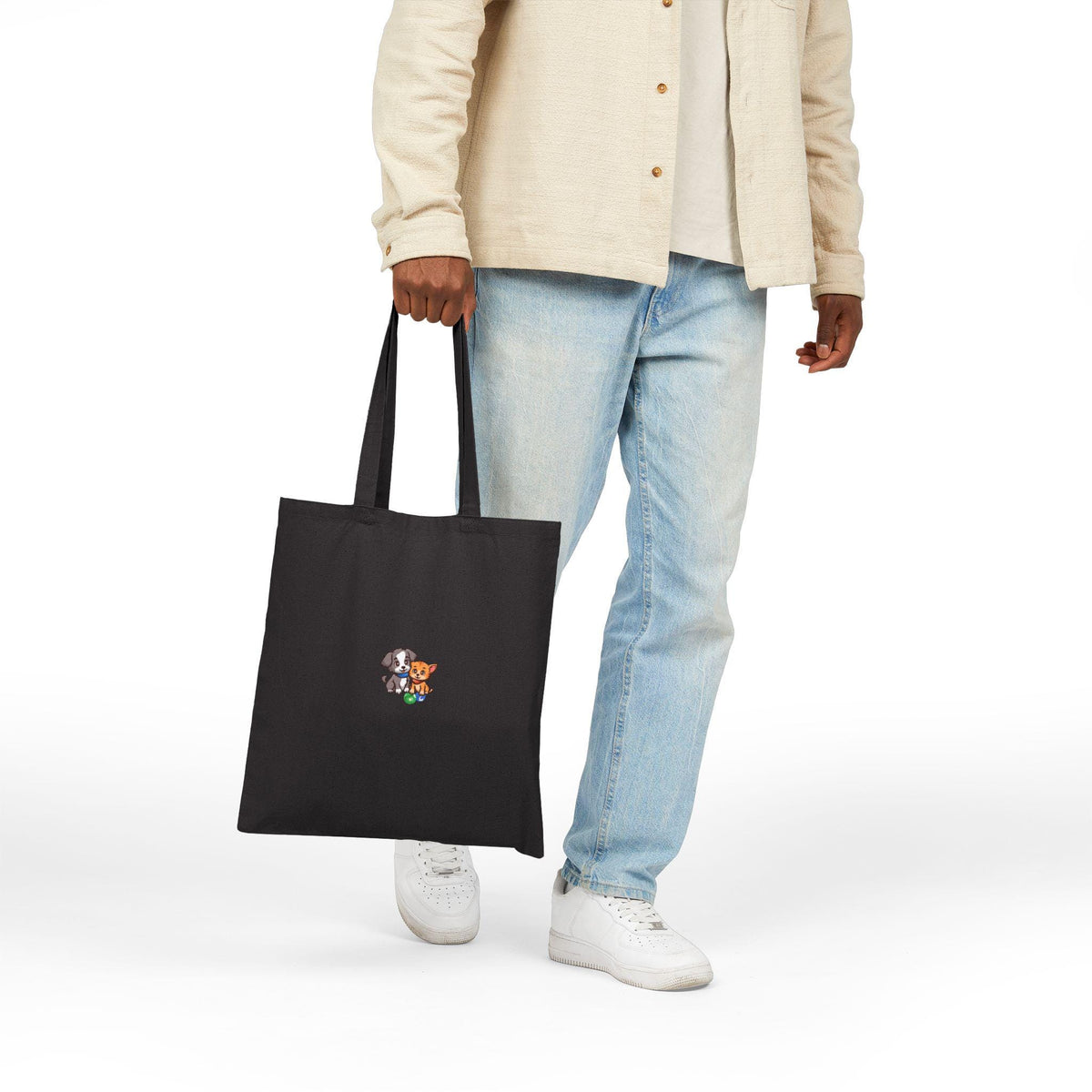 Cute Puppy And Kitten Illustration Tote Bag