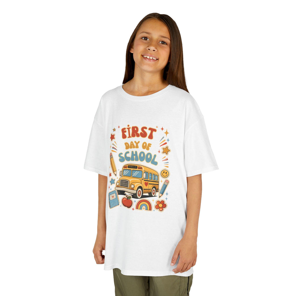 First Day of School Kids Tee | School Bus Pencil Rainbow Shirt | Back to School Gift | Kindergarten Preschool Outfit | Children Boy Girl