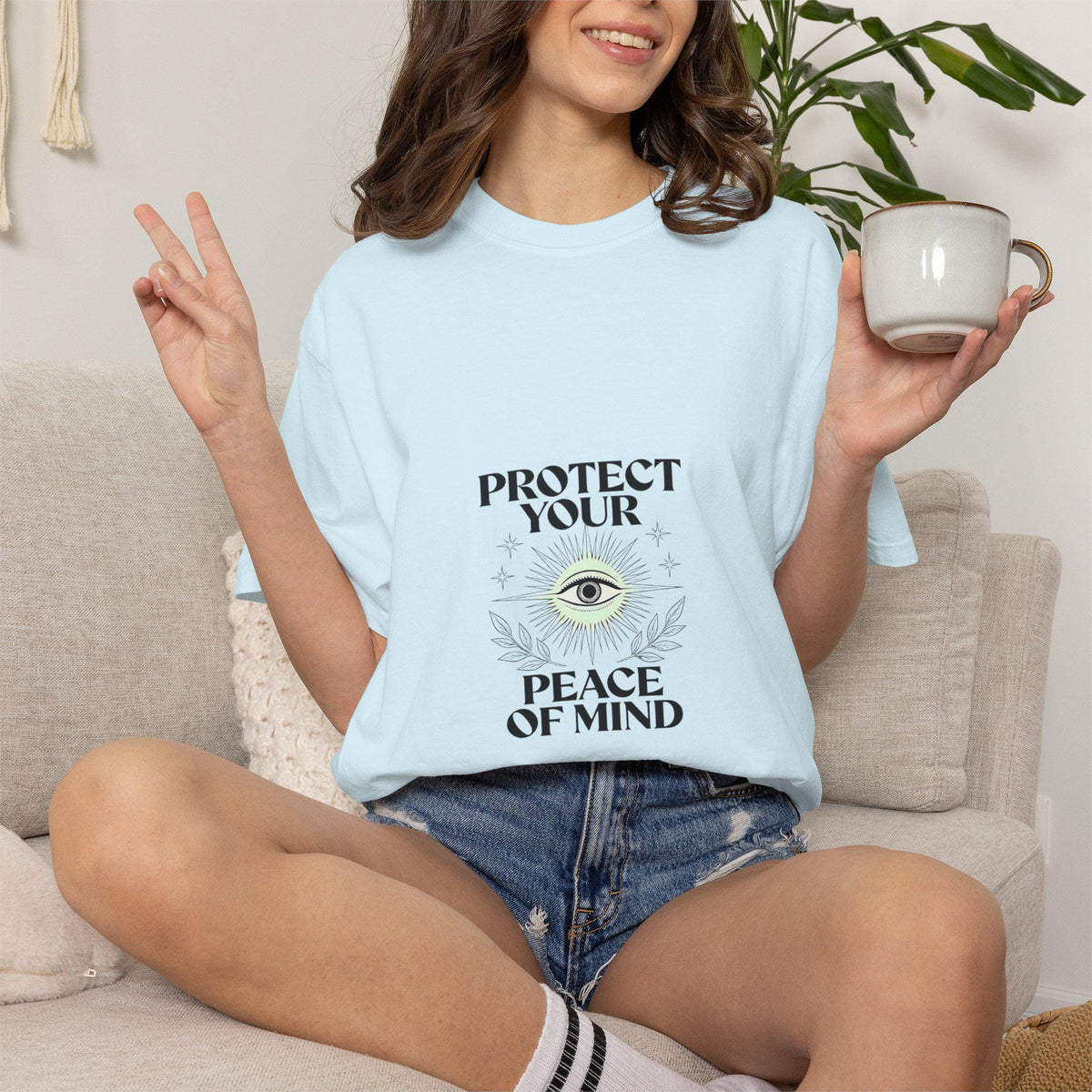 Protect Your Peace of Mind T-Shirt | Eye Illustration Spiritual Tee | Minimalist Third Eye Shirt | Mindful Gift | Yoga Meditation