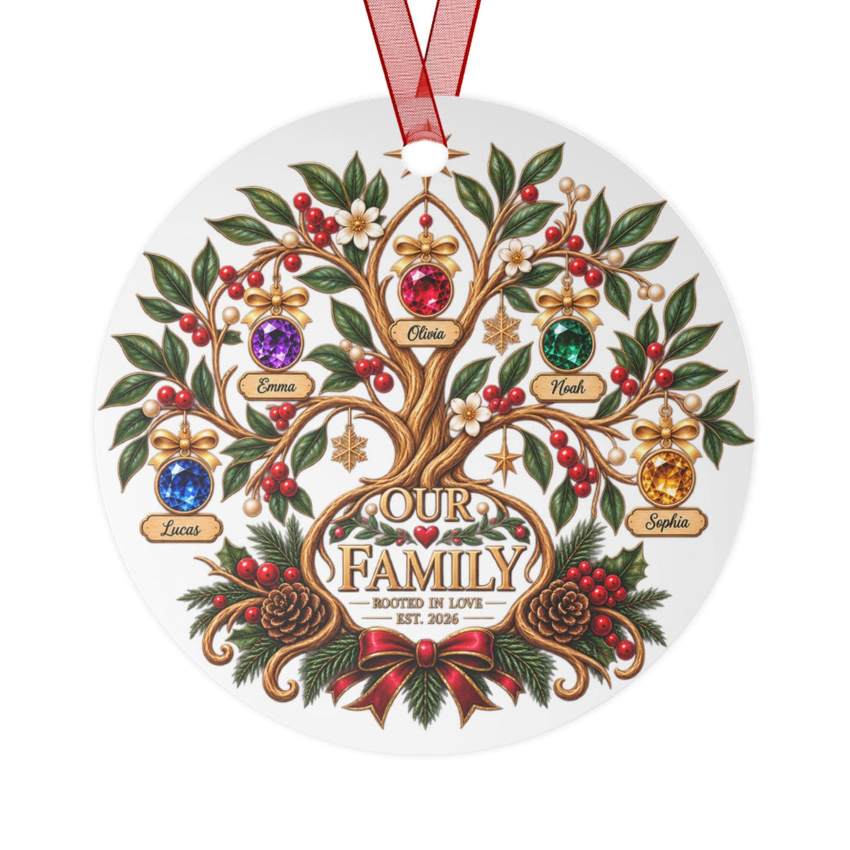 Our Family Tree metal ornament | Personalized Family Names, Christmas Tree Decoration