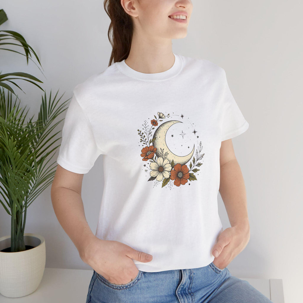 Crescent Moon Floral Tee | Boho Moon Flower T-Shirt