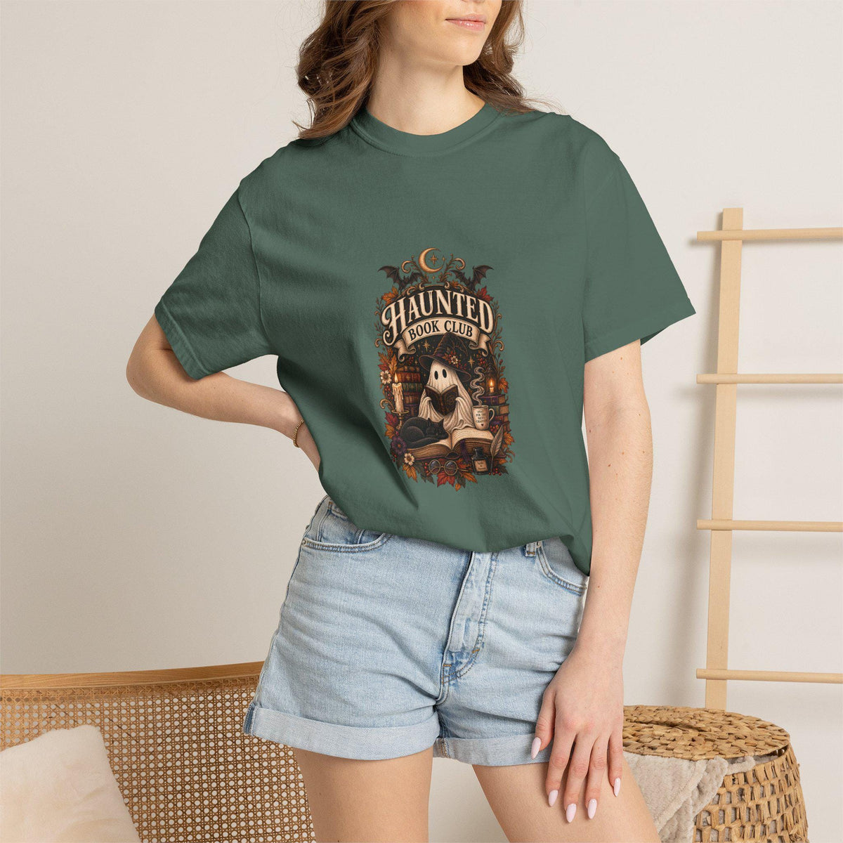 Haunted Book Club T-shirt | Ghost Reading Design, Halloween Literary Tee