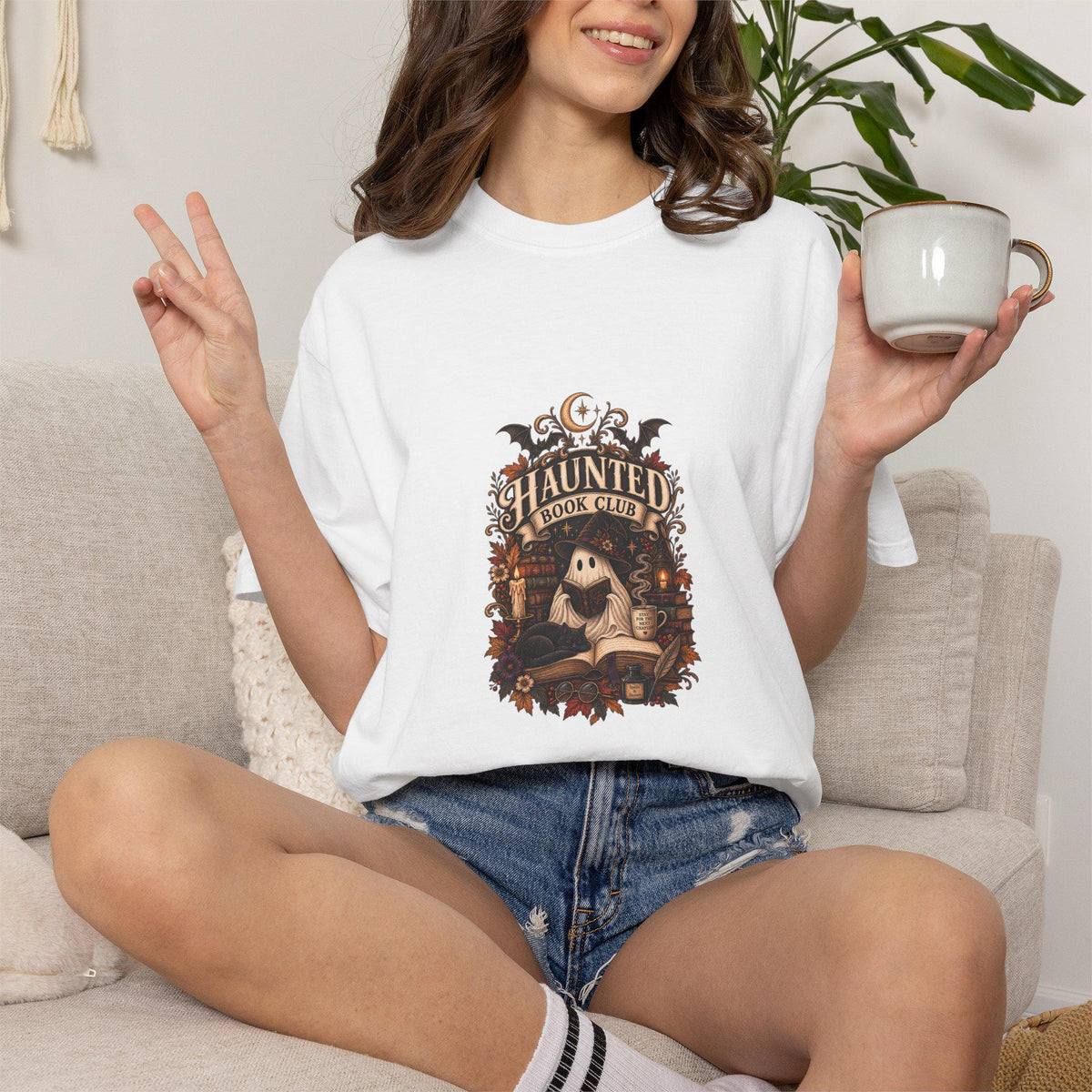 Haunted Book Club T-shirt | Ghost Reading Design, Halloween Literary Tee