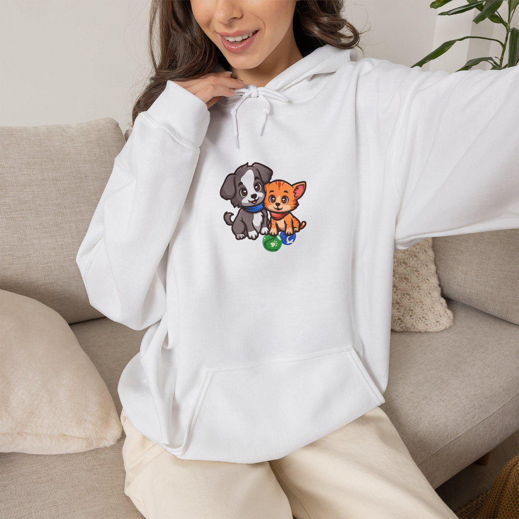 Cute Puppy And Kitten Illustration Hoodie