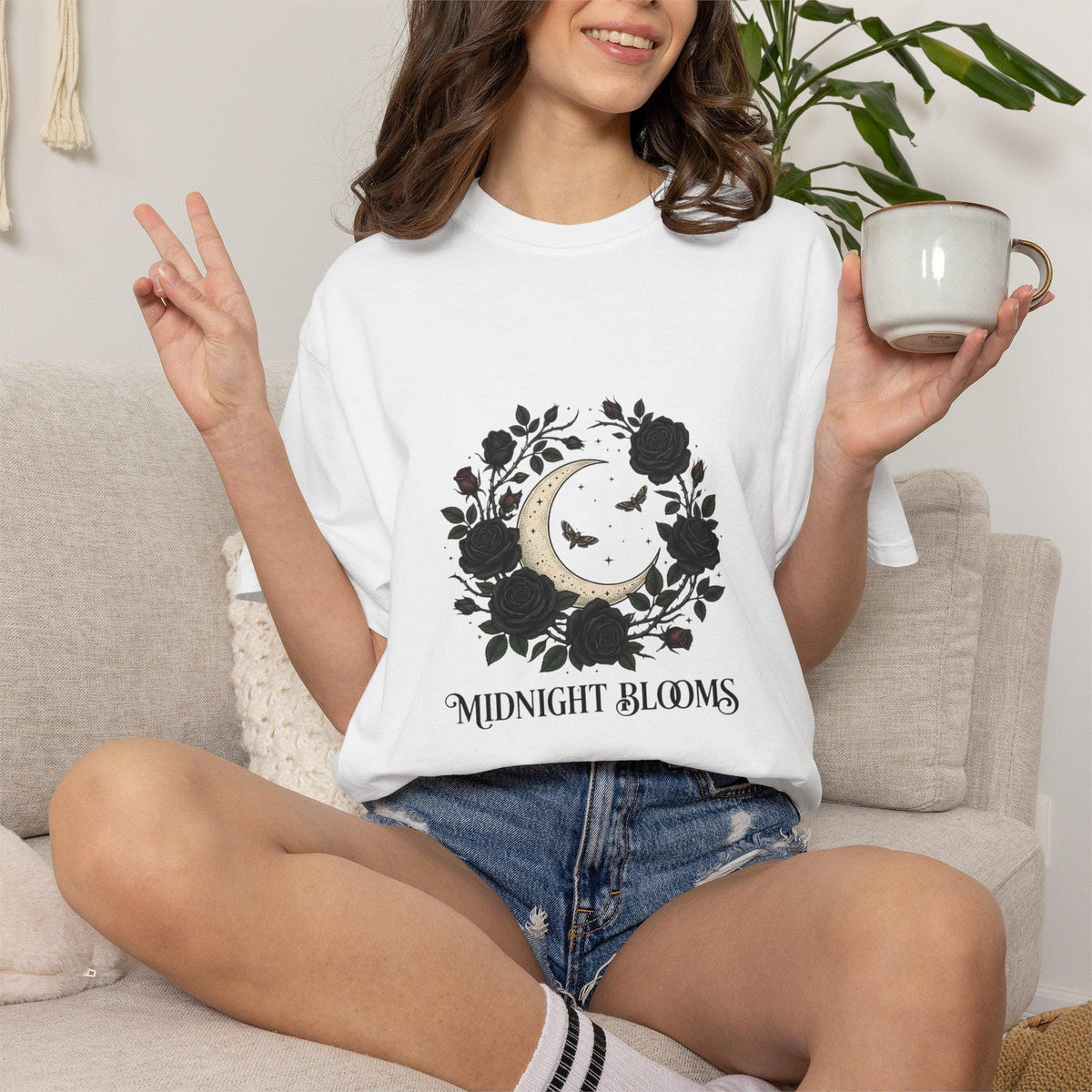 Midnight Blooms moon floral tee | T-Shirt