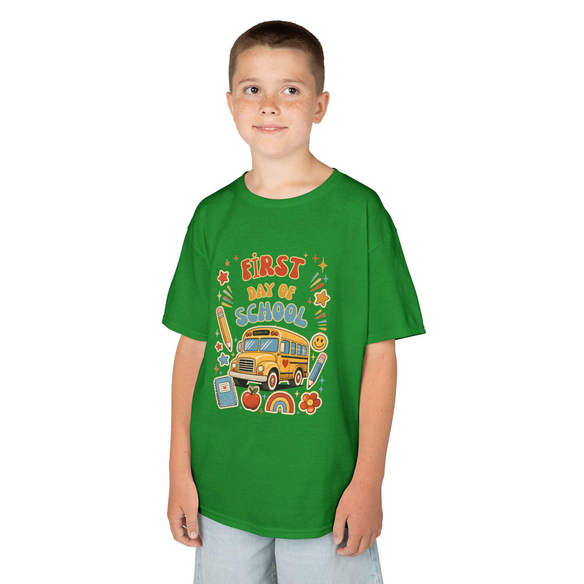 First Day of School Kids Tee | School Bus Pencil Rainbow Shirt | Back to School Gift | Kindergarten Preschool Outfit | Children Boy Girl