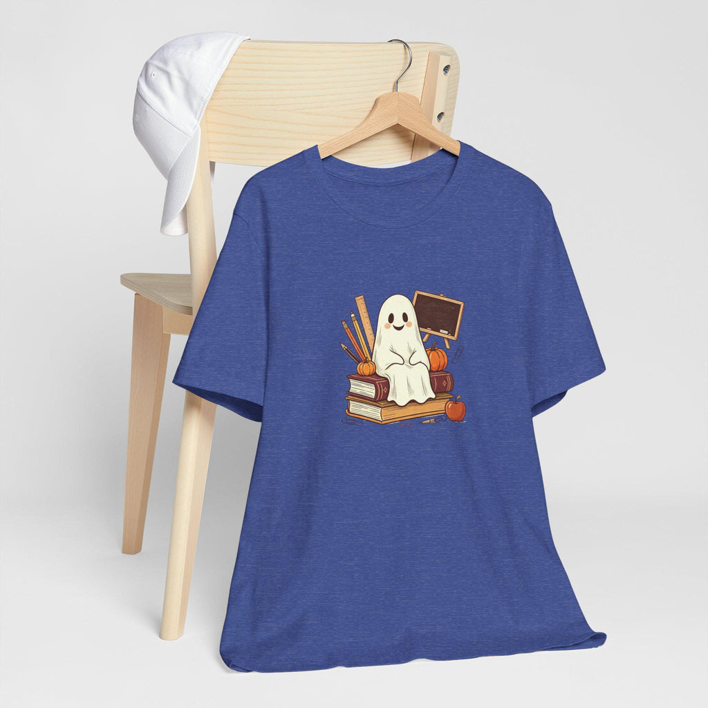Cute Ghost on Books Tee | Back-to-School Halloween Teacher Shirt