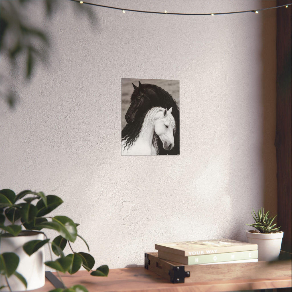 Black and White Horses Poster Matte Vertical Poster | Horse Wall Art, Equine Print