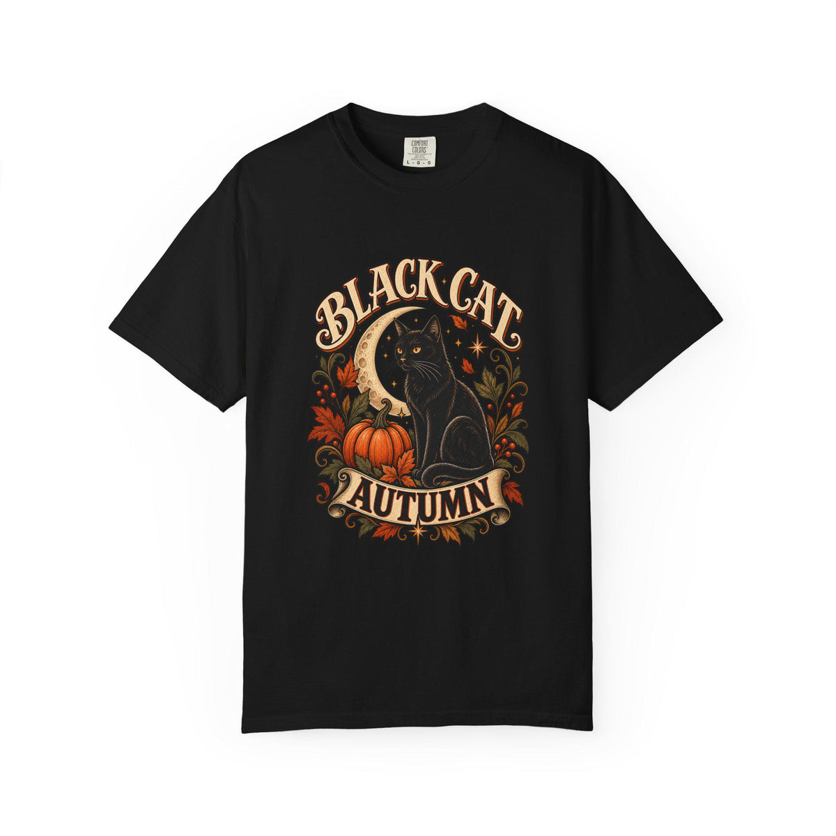 Black Cat Autumn T-shirt | Halloween Pumpkin Fall Vintage Graphic