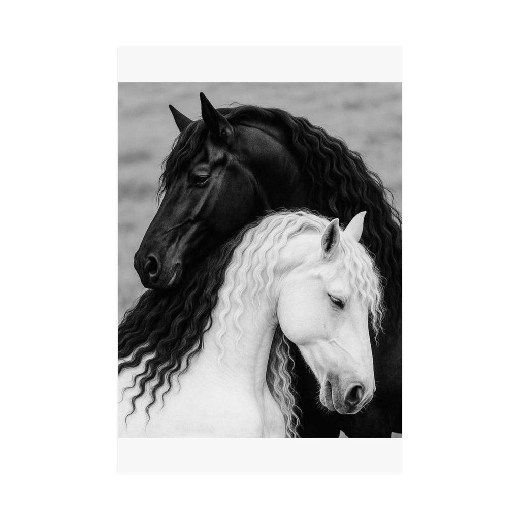 Black and White Horses Poster Matte Vertical Poster | Horse Wall Art, Equine Print