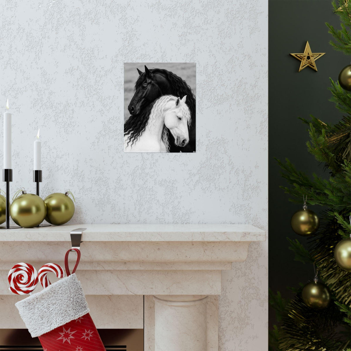 Black and White Horses Poster Matte Vertical Poster | Horse Wall Art, Equine Print