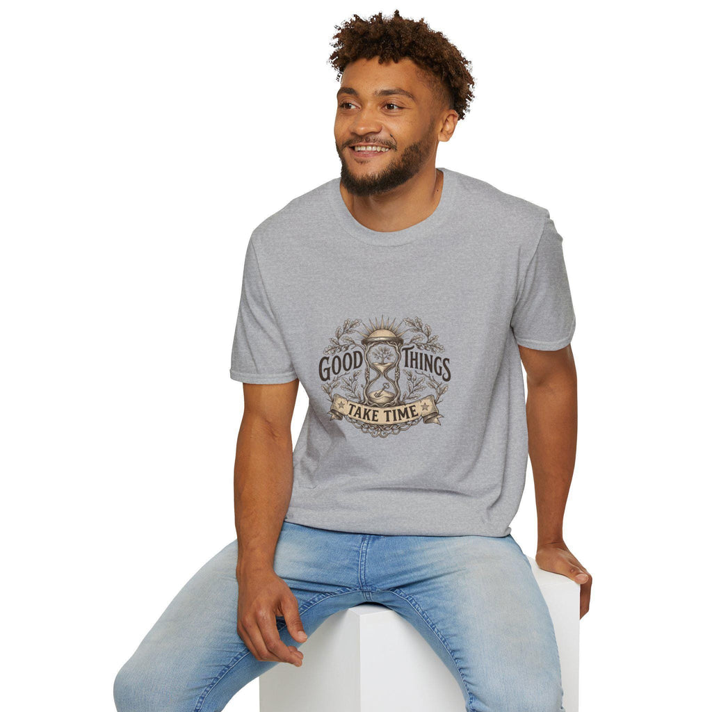Good Things Take Time T-Shirt | Hourglass Floral Illustration